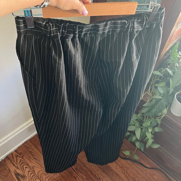 90s Y2K Vintage Roamans Black White Pinstripe Wide Leg Pants 10WP Soft Power - Picture 10 of 17